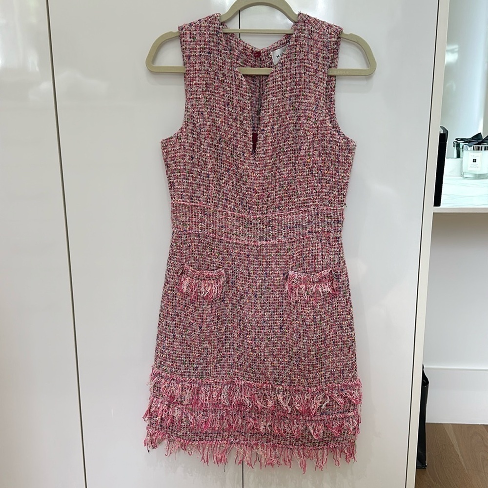 Milly Gabby Tweed Fringe Sleeveless Dress Size 6 Pink

8138